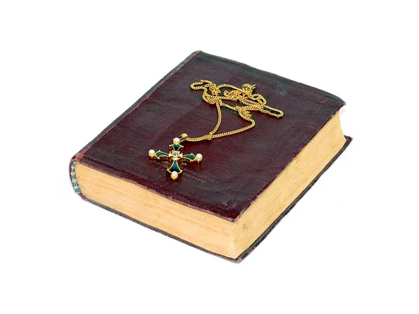Viejo Libro Cruz Decorativa Ortodoxa Con Piedras Preciosas — Foto de Stock