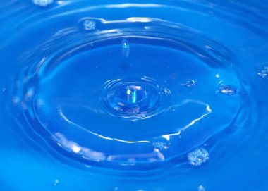 Saf saydam bir su damlası bir sıvının yüzeyine düşer.