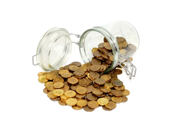 Glass Jar Russian Rubles Coins Element Beggarly Safety Money — Stock Photo, Image
