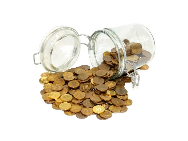 Glass Jar Russian Rubles Coins Element Beggarly Safety Money — Stock Photo, Image