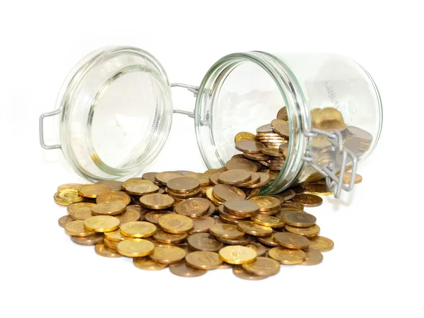 Glass Jar Russian Rubles Coins Element Beggarly Safety Money — Stock Photo, Image