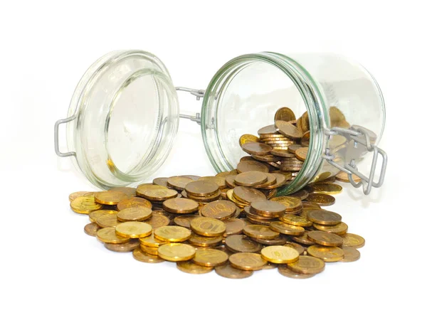 一个装有俄罗斯卢布硬币的玻璃瓶 作为货币安全的一个要素 — 图库照片