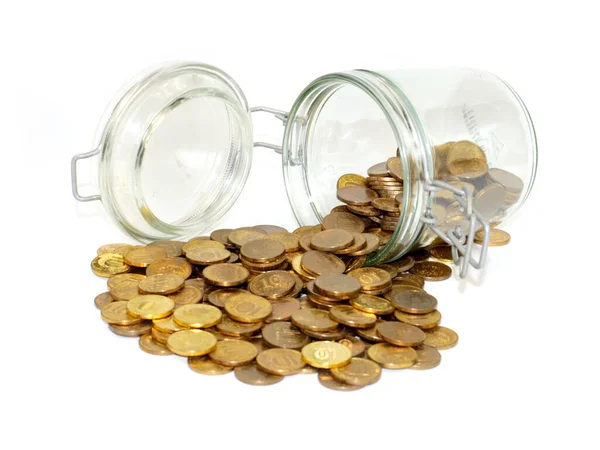 Glass Jar Russian Rubles Coins Element Beggarly Safety Money — Stock Photo, Image