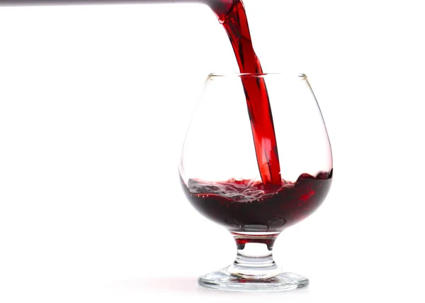 Beaux Tourbillons Vin Rouge Lors Versement Dans Verre Tir — Photo