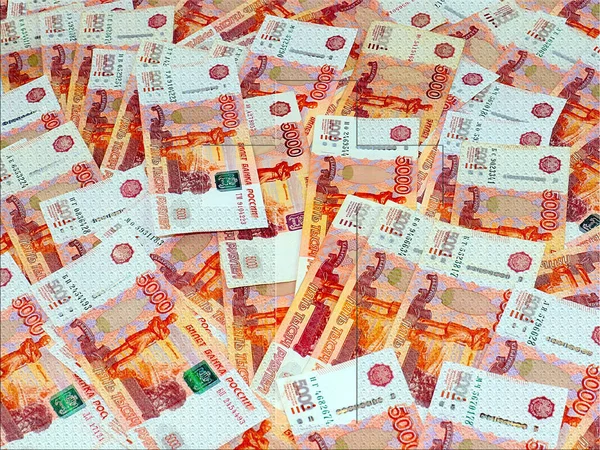 Куча Пятитысячных Банкнот Российских Рублей Элемент Экономики — стоковое фото
