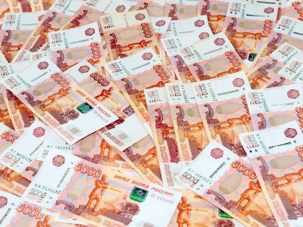 Montón Billetes Cinco Mil Rublos Rusos Como Elemento Economía — Foto de Stock