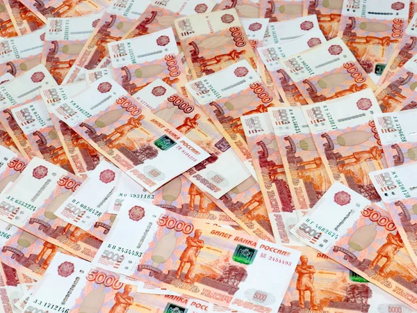 Een Stel Vijfduizendste Bankbiljetten Russische Roebel Als Onderdeel Van Economie — Stockfoto