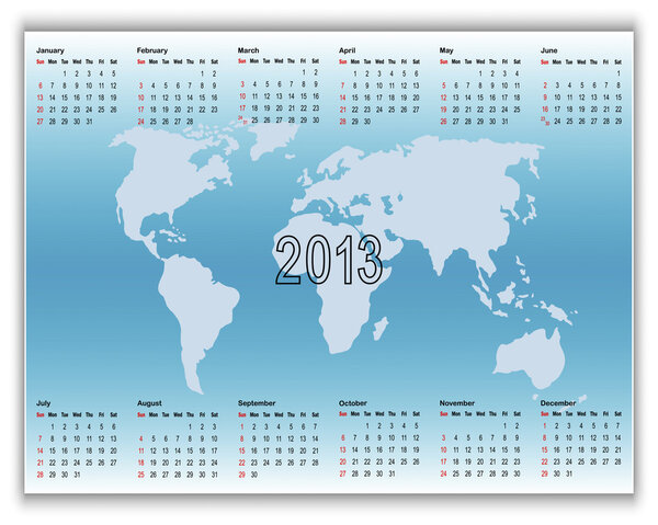 Calendar 2013 on banners with map.