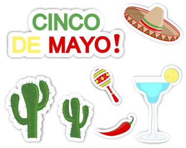 Cinco de mayo. çıkartmaları kümesi.