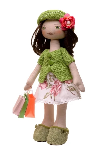 Soft toy doll shopaholic — Stock Photo, Image