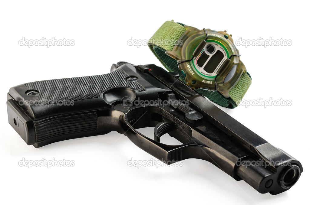 gun and Electronic Wrist Watch