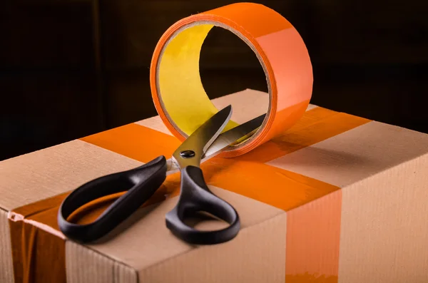 Scissors and Scotch tape box — Stock Photo, Image