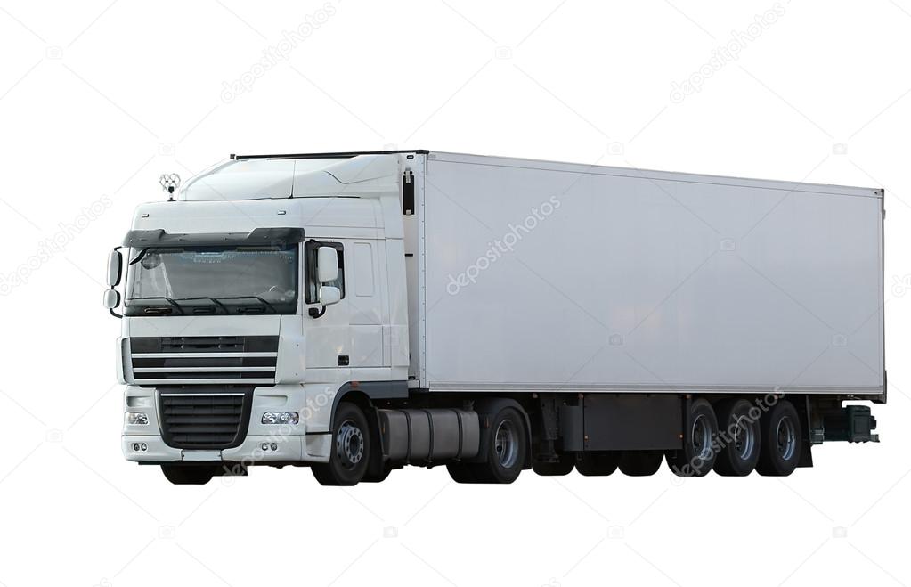 Cargo truck isolated on white background (all logos, inscriptions and markings removed)