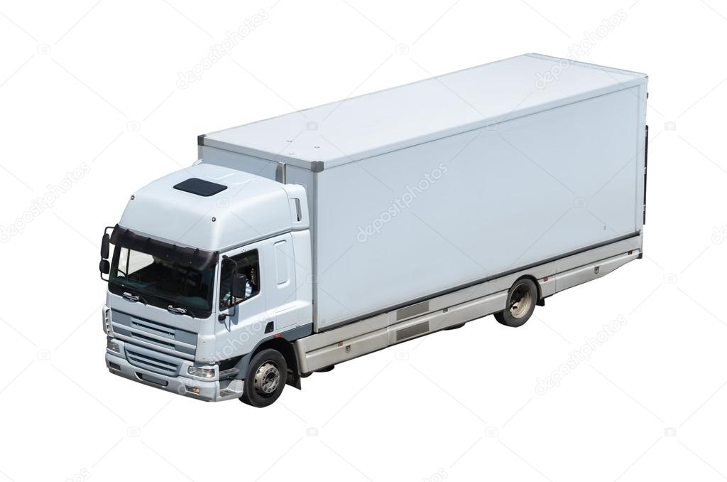 Cargo truck isolated on white background (all logos, inscriptions and markings removed)