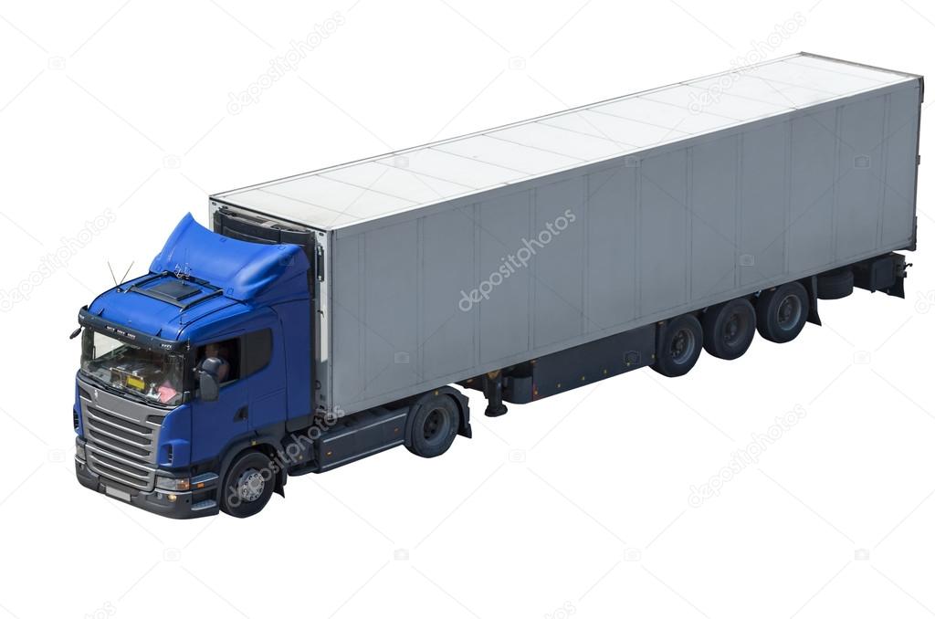 Cargo truck isolated on white background (all logos, inscriptions and markings removed)