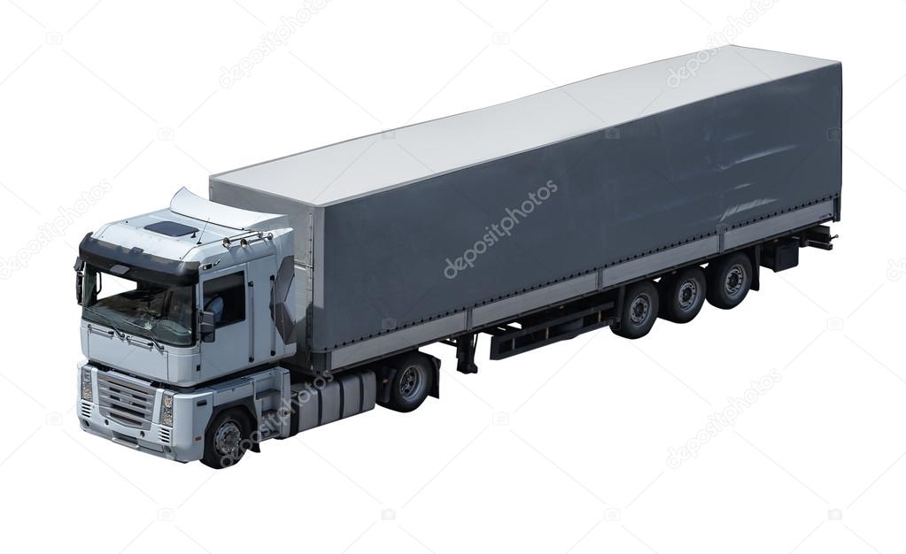 Cargo truck isolated on white background (all logos, inscriptions and markings removed)