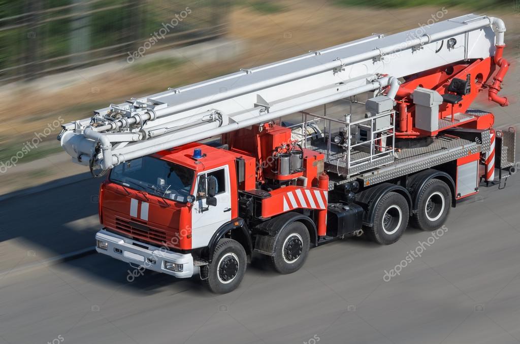 Fire car moving on the road (all logos, inscriptions and markings removed)