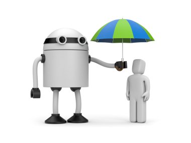 3d bir şemsiye tutan robot