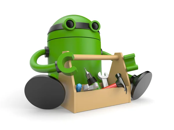 Robô com caixa de ferramentas — Fotografia de Stock
