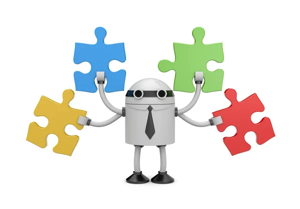 Robot zakenman met puzzel — Stockfoto