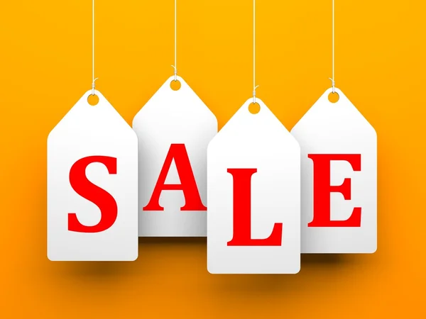 White tags with word sale on orange background — Stock Photo, Image