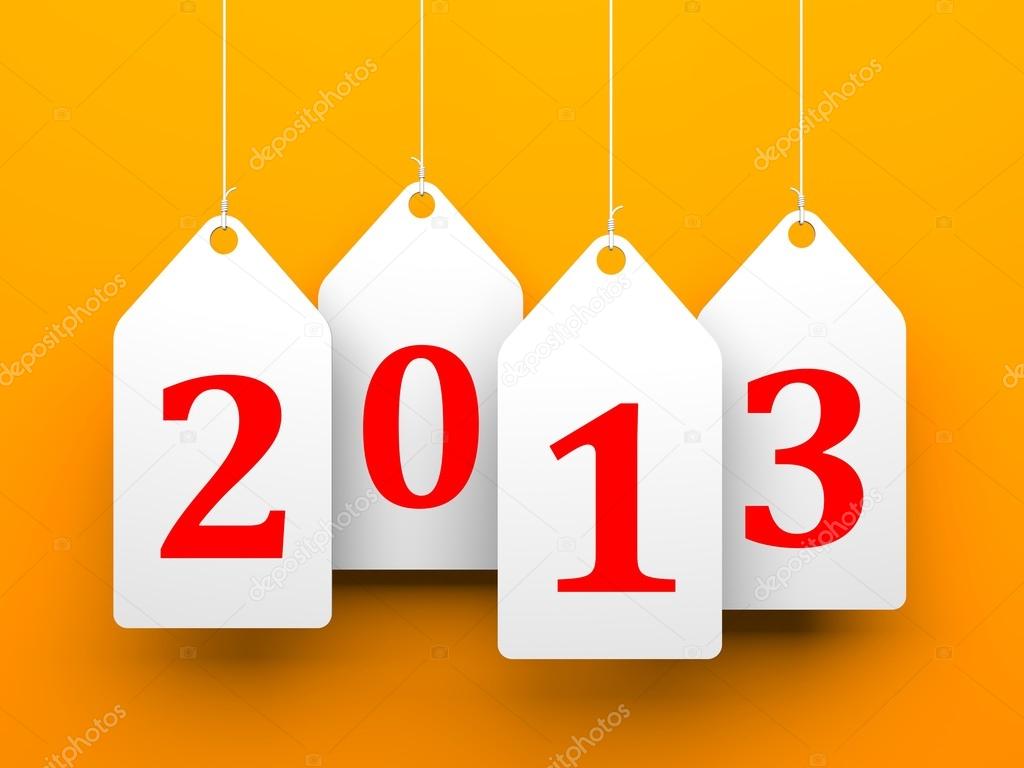 White tags with 2013 on orange background
