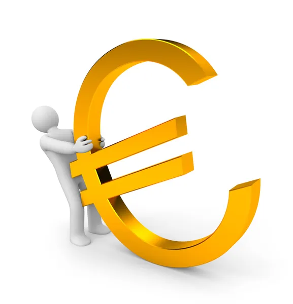 Человек тянет золотой знак евро — стоковое фото