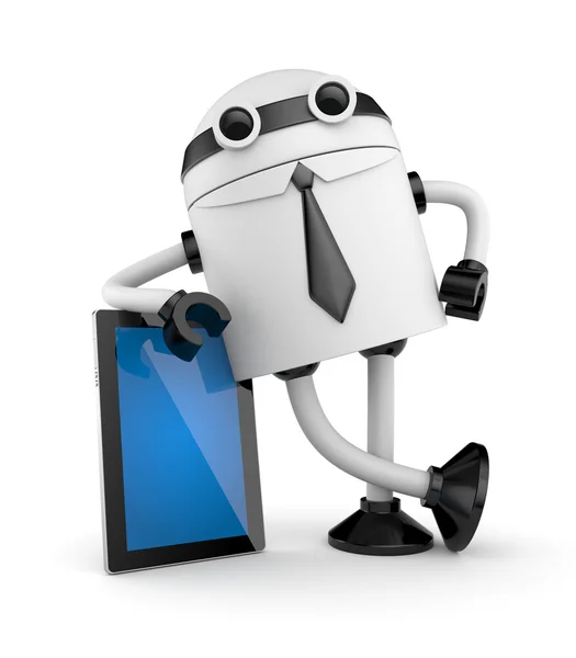 Robot leaning on PAD — Stock Photo, Image