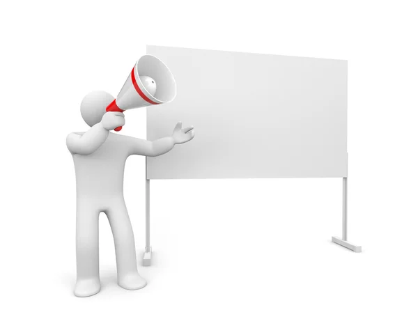 Person with megaphone and whiteboard — Stock Photo, Image
