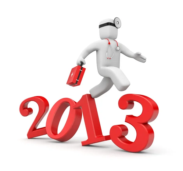 Doctor run to new year — Stock Photo, Image