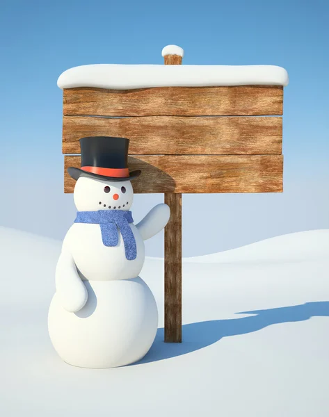 Bonhomme de neige avec panneau d'affichage — Photo