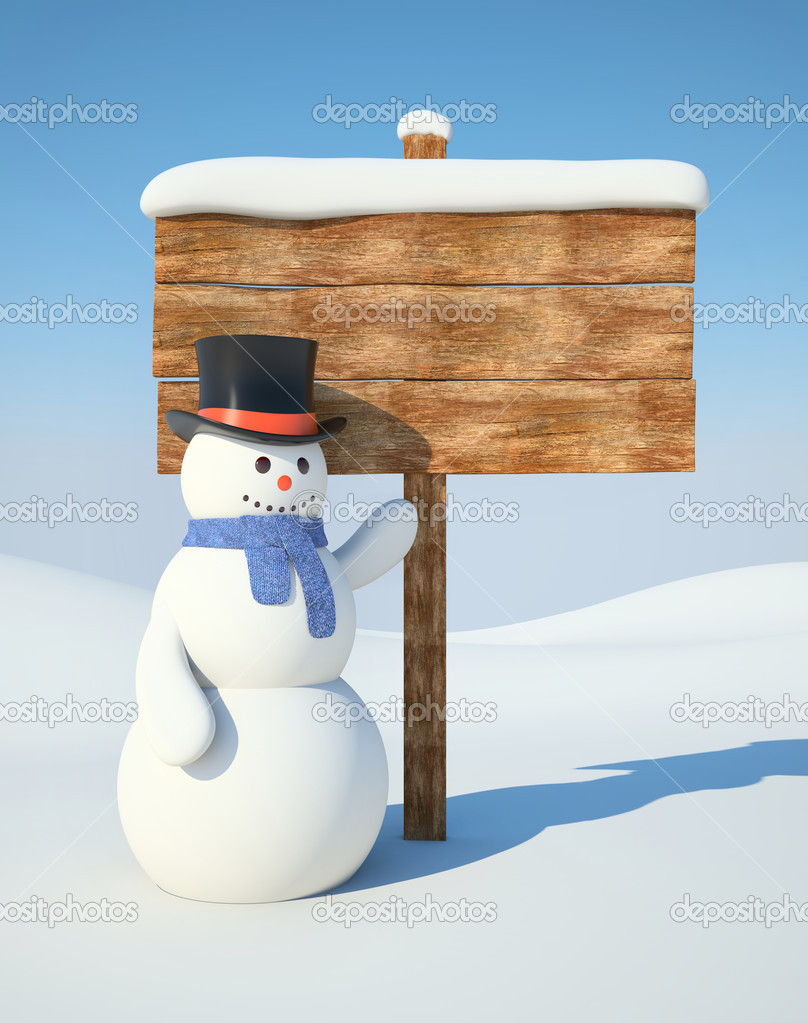 Snowman with billboard
