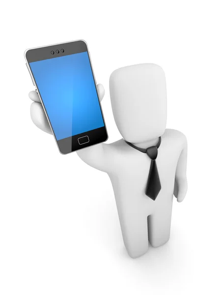 Businessman advertises phone — Stock Photo, Image