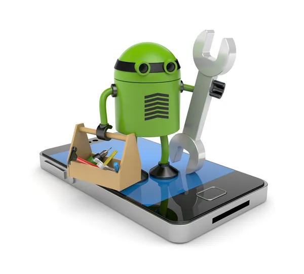 Mobiele telefoon met robot — Stockfoto