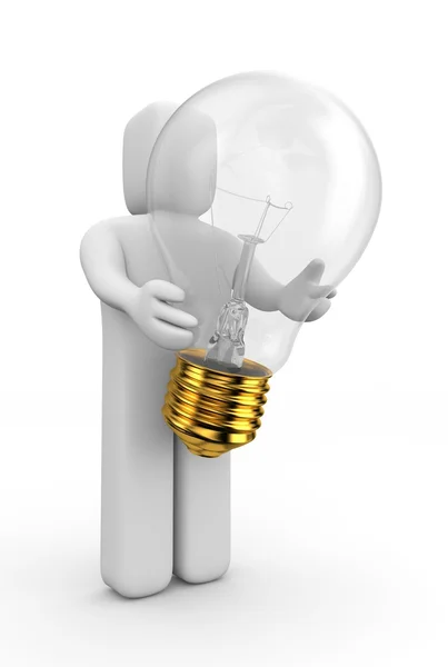 Persona con lampadina (idea ) — Foto Stock