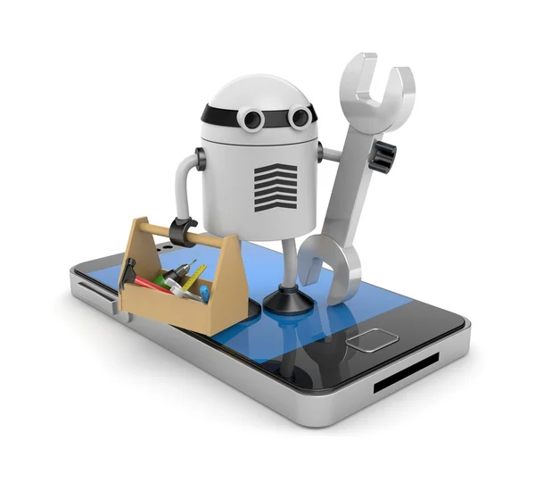 Robot ile cep telefonu — Stok fotoğraf