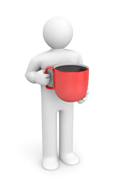 Persona con taza de café rojo — Foto de Stock