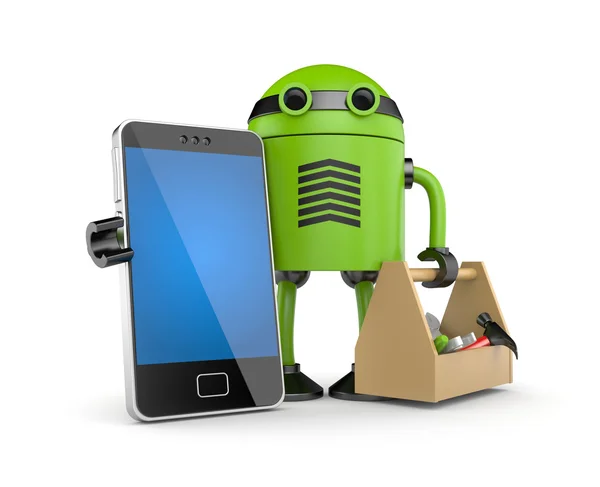 Mobiltelefon med robot — Stockfoto