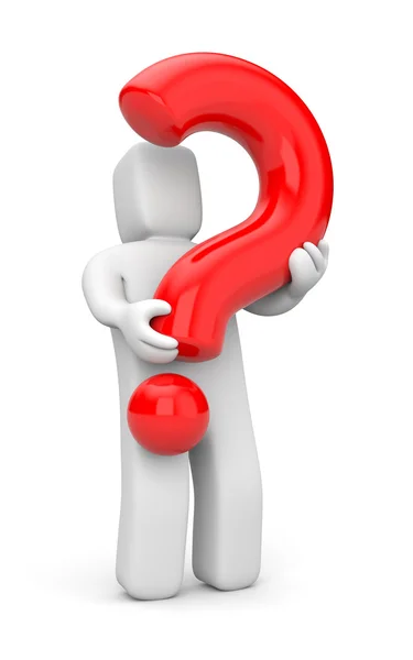 3d person with heavy red question mark — Stock Photo, Image