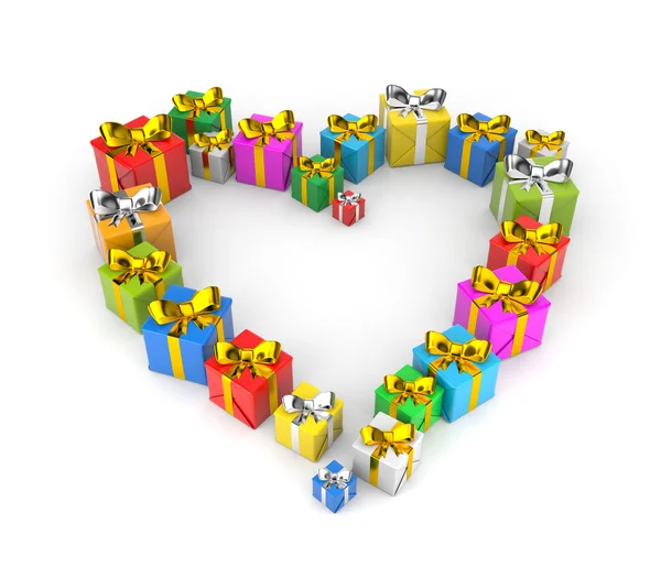 Gifts arranged in shape of a heart — Stock Photo, Image