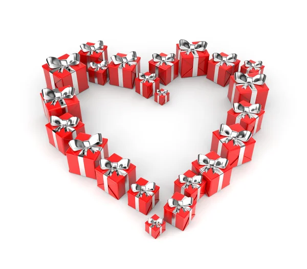 Regalos dispuestos en forma de corazón — Foto de Stock