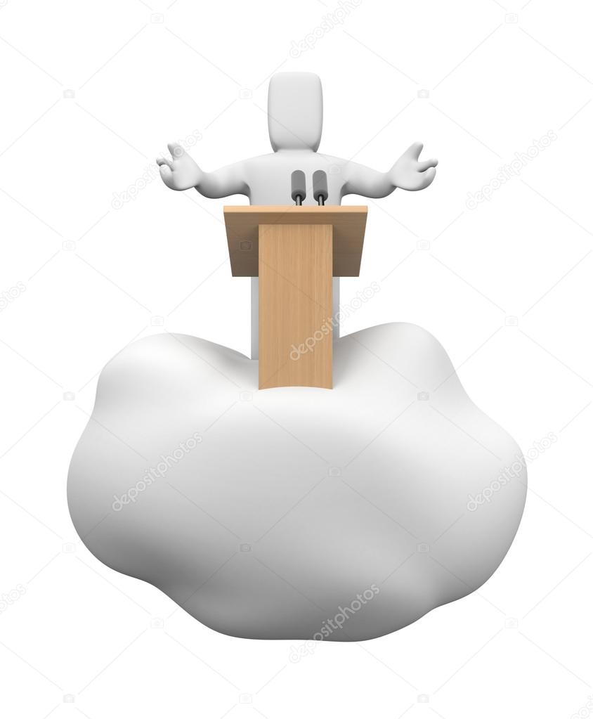 Speaking person floating on cloud
