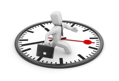 büyük saat içinde çalışan iş adamı
