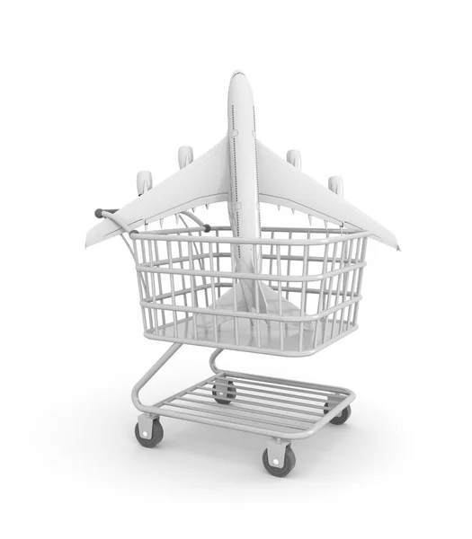 Plane in shopping cart — Stock Photo, Image