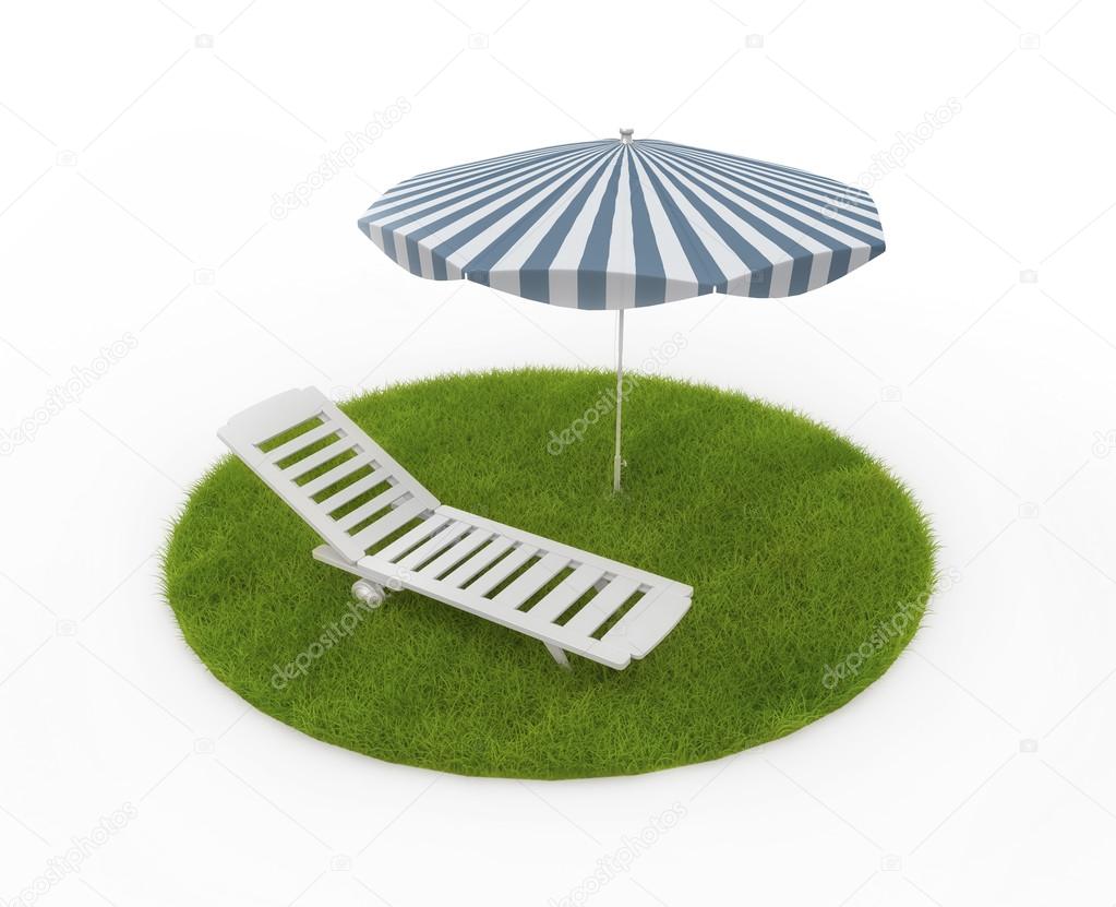 Deck chairs with umbrella on grass