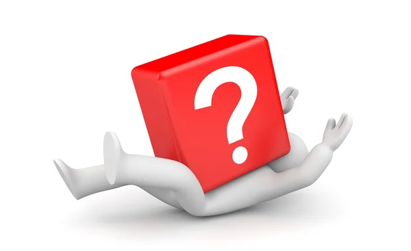 3d person with heavy red question mark — Stock Photo, Image