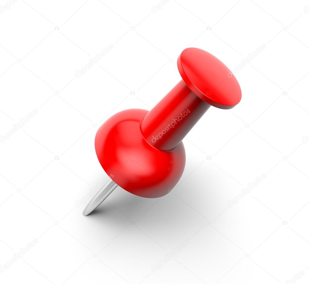 Red push pin on white background