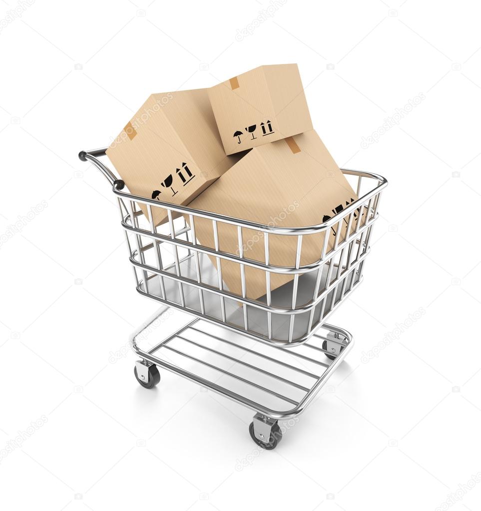 Shopping cart filled boxes — Stock Photo © 27789431