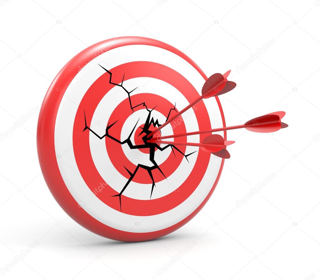 Cracked Red and White target with arrows