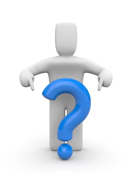 3d person and blue question mark — Stock Photo, Image